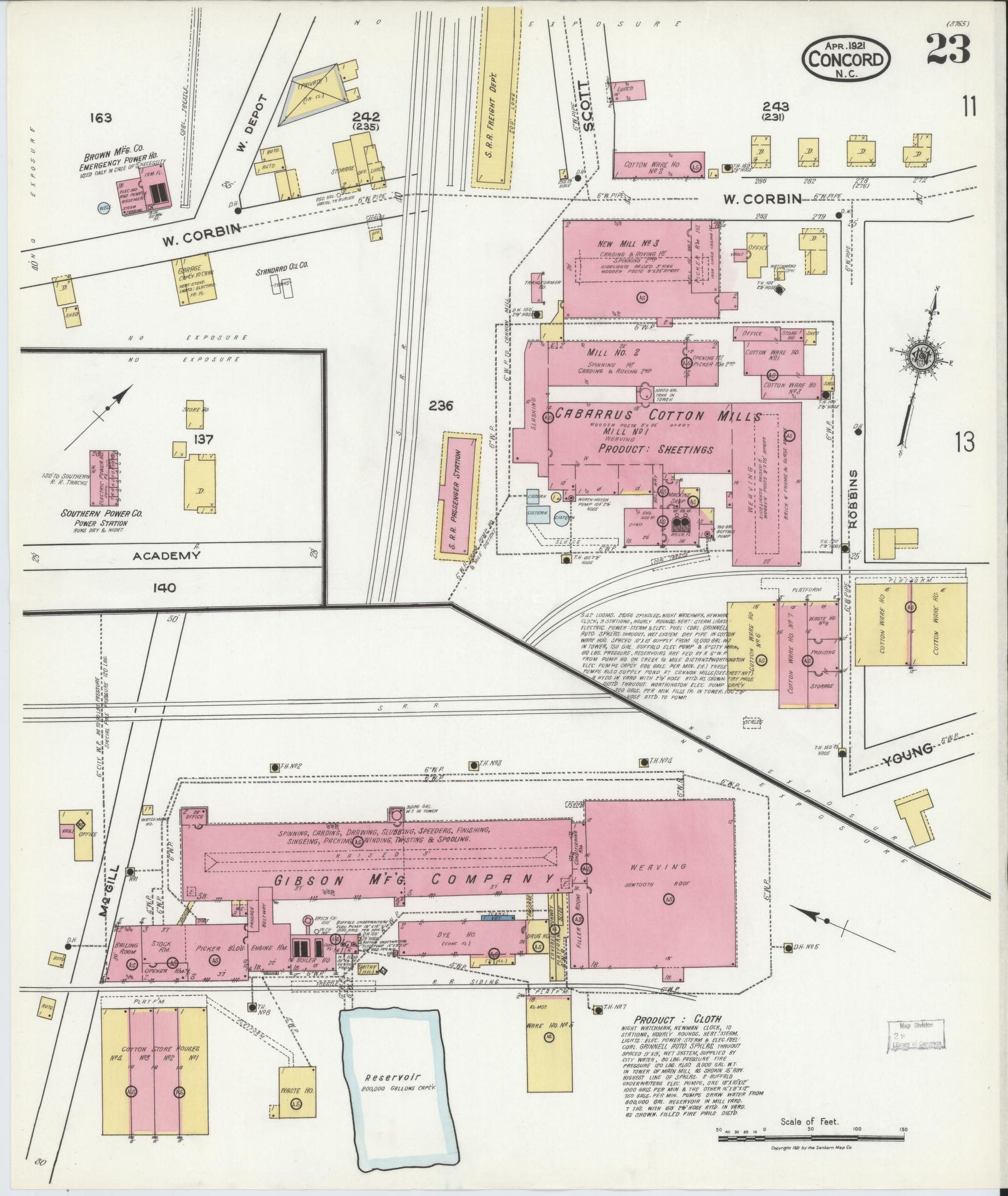 Sanborn Fire Insurance Map from Concord, Cabarrus County, North Carolina (1921), Sheet #0023 - Complete Map Set gallery image, historic Sanborn map, vintage wall art, North Carolina North Carolina
