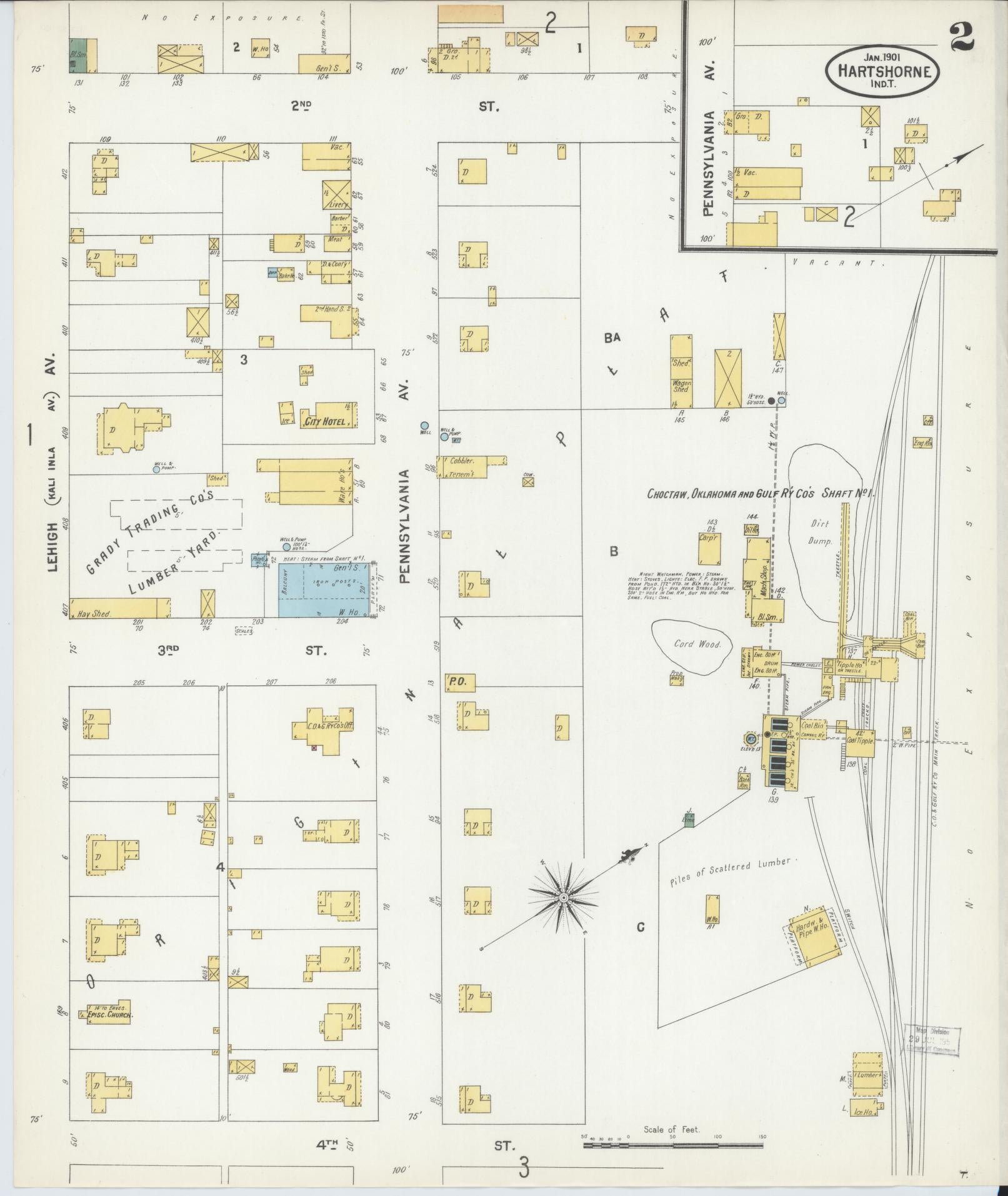 Sanborn Fire Insurance Map from Hartshorne, Pittsburg County, Oklahoma (1901), Sheet #0002 - Historic Sanborn Fire Insurance Map Print, vintage old map wall art, antique decor, genealogy gift, Oklahoma Oklahoma map