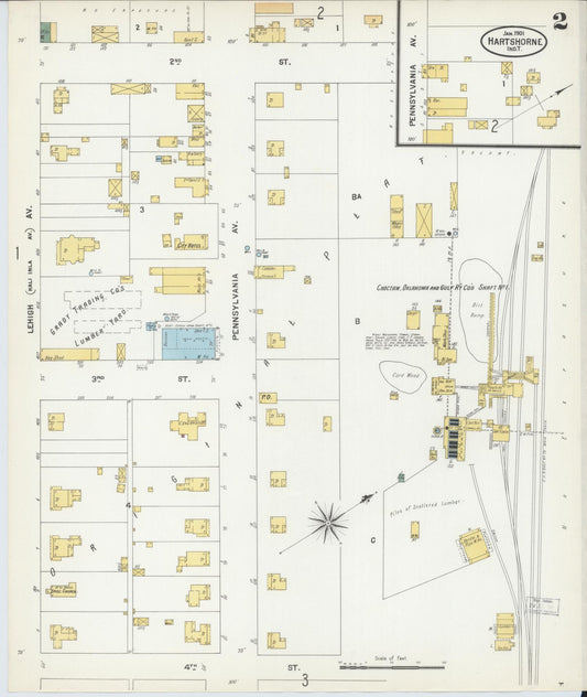 Sanborn Fire Insurance Map from Hartshorne, Pittsburg County, Oklahoma (1901), Sheet #0002 - Historic Sanborn Fire Insurance Map Print, vintage old map wall art, antique decor, genealogy gift, Oklahoma Oklahoma map