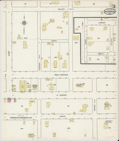 Sanborn Fire Insurance Map from Hernando, De Soto County, Mississippi (1915), Sheet #0003 - Complete Map Set gallery image, historic Sanborn map, vintage wall art, Mississippi Mississippi