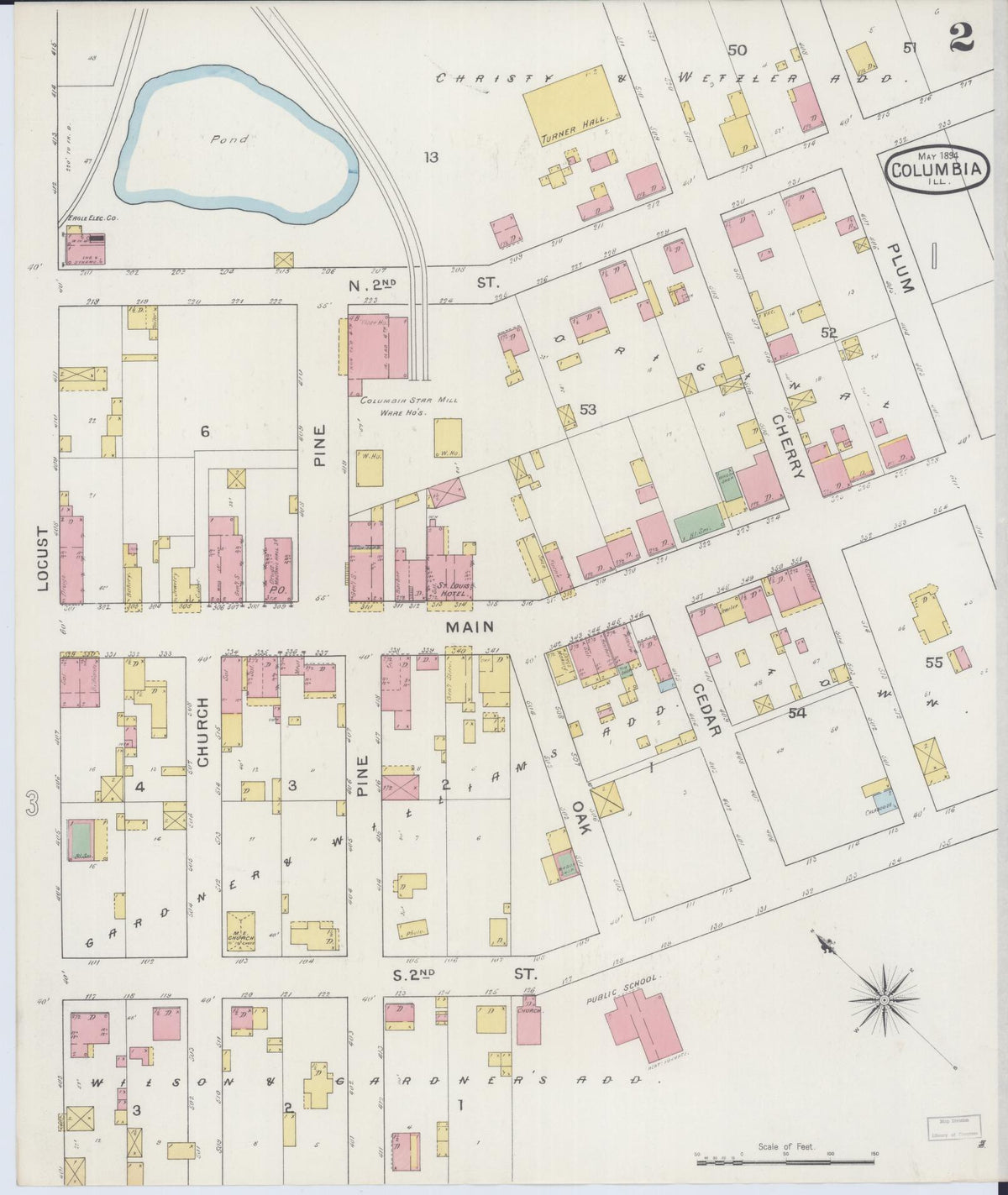 Sanborn Fire Insurance Map from Columbia, Monroe County, Illinois (1894), Sheet #0002 - Complete Map Set gallery image, historic Sanborn map, vintage wall art, Illinois Illinois