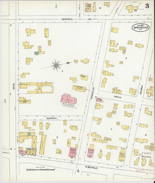 Sanborn Fire Insurance Map from Springville, Erie County, New York (1904), Sheet #0003 - Historic Sanborn Fire Insurance Map Print, vintage old map wall art, antique decor, genealogy gift, New York New York map