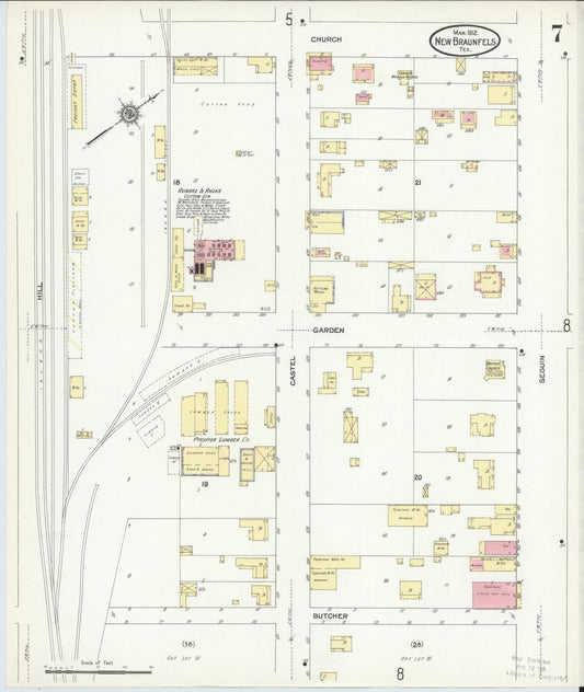 Sanborn Fire Insurance Map from New Braunfels, Comal County, Texas (1912), Sheet #0007 - Historic Sanborn Fire Insurance Map Print, vintage old map wall art, antique decor, genealogy gift, Texas Texas map