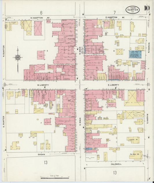 Sanborn Fire Insurance Map from Sumter, Sumter County, South Carolina (1912), Sheet #0010 - Historic Sanborn Fire Insurance Map Print, vintage old map wall art, antique decor, genealogy gift, South Carolina South Carolina map