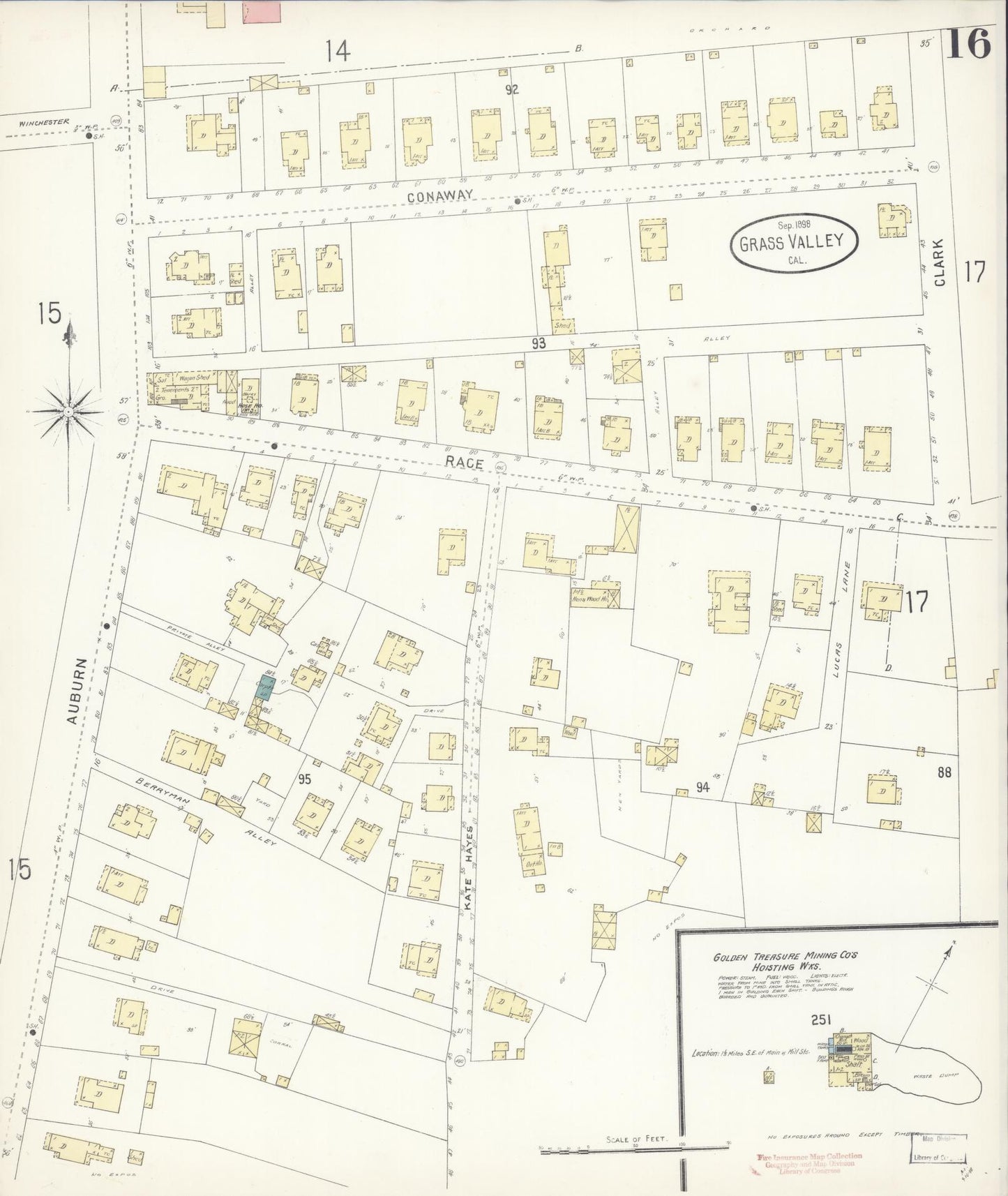 Sanborn Fire Insurance Map from Grass Valley, Nevada County, California (1898), Sheet #0016 - Complete Map Set gallery image, historic Sanborn map, vintage wall art, Grass Valley Nevada