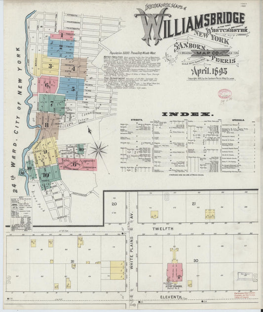 Sanborn Fire Insurance Map from Williamsbridge, Westchester County, New York (1895), Sheet #0001 - Historic Sanborn Fire Insurance Map Print, vintage old map wall art, antique decor, genealogy gift, New York New York map