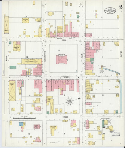 Sanborn Fire Insurance Map from Glasgow, Barren County, Kentucky (1901), Sheet #0002 - Complete Map Set gallery image, historic Sanborn map, vintage wall art, Kentucky Kentucky