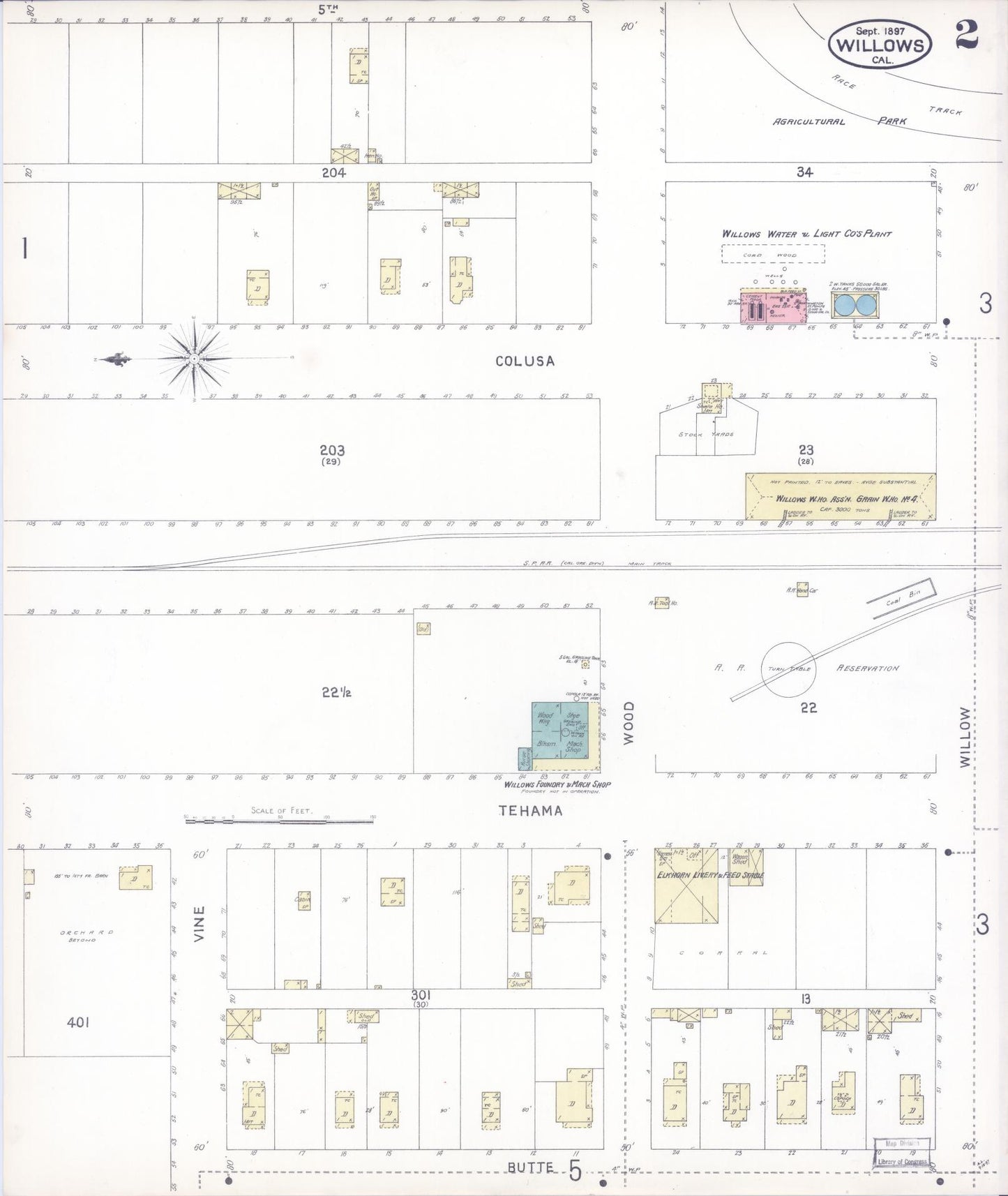 Sanborn Fire Insurance Map from Willows, Glenn County, California (1897), Sheet #0002 - Complete Map Set gallery image, historic Sanborn map, vintage wall art, California California