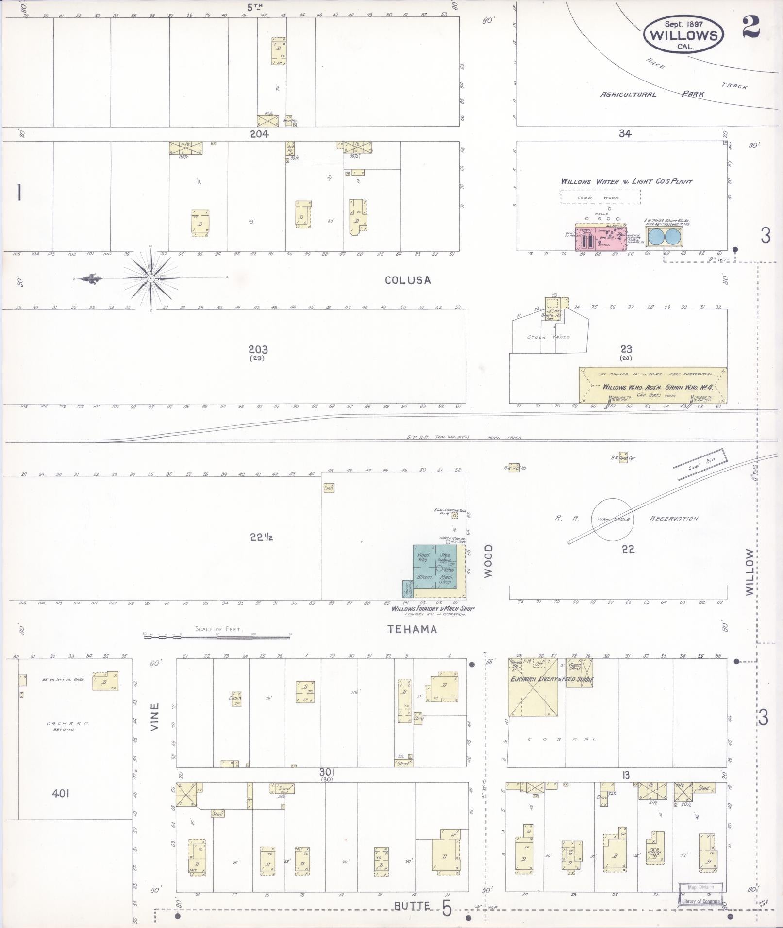 Sanborn Fire Insurance Map from Willows, Glenn County, California (1897), Sheet #0002 - Complete Map Set gallery image, historic Sanborn map, vintage wall art, California California
