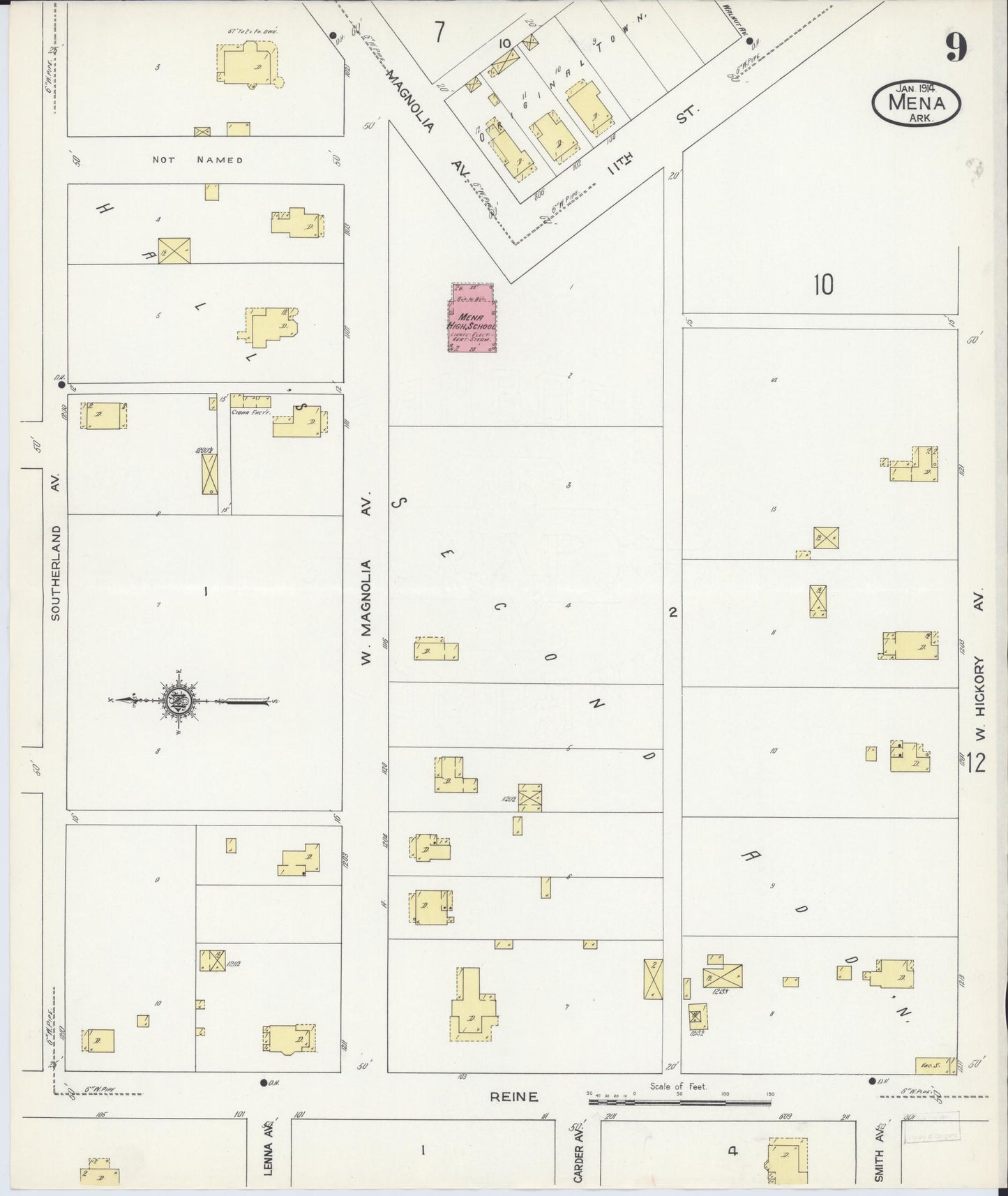 Sanborn Fire Insurance Map from Mena, Polk County, Arkansas (1914), Sheet #0009 - Historic Sanborn Fire Insurance Map Print, vintage old map wall art, antique decor, genealogy gift, Arkansas Arkansas map