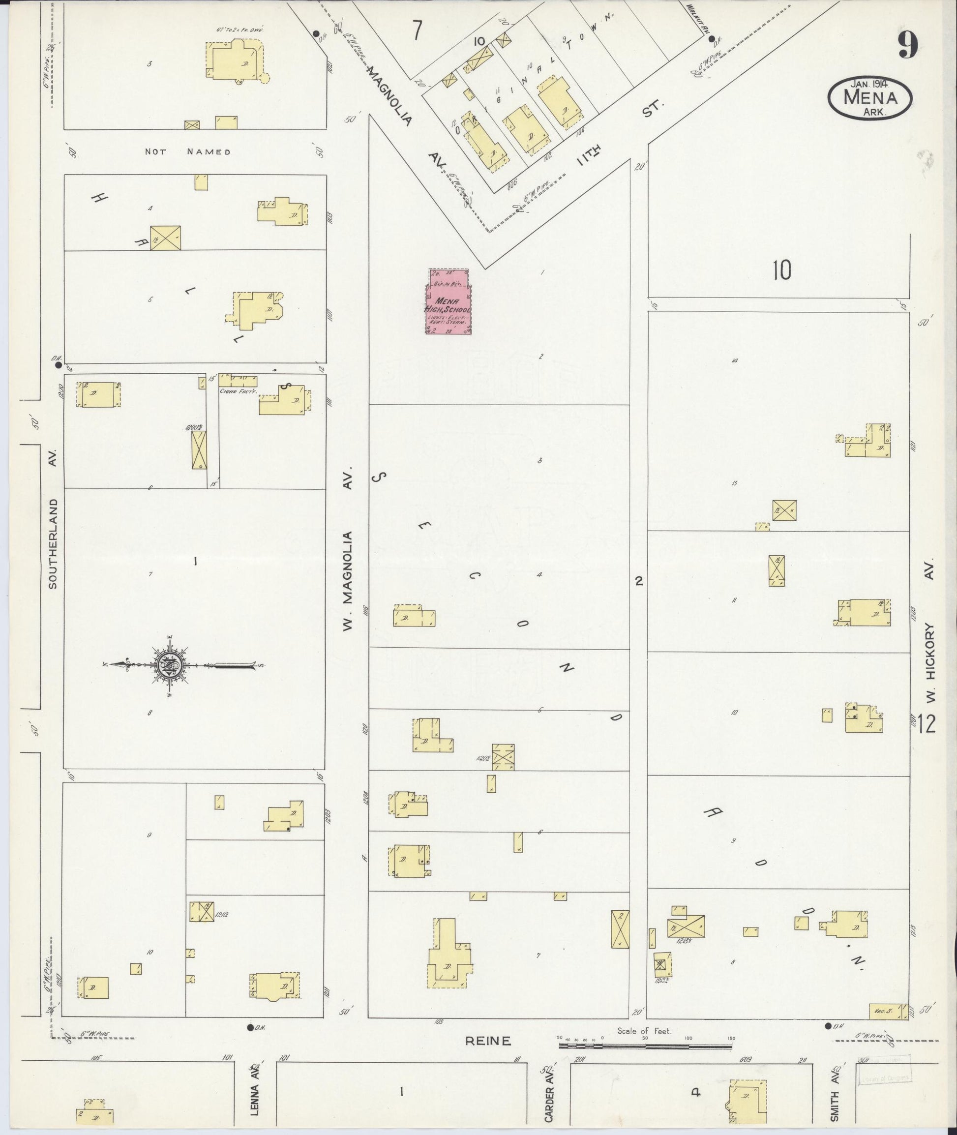 Sanborn Fire Insurance Map from Mena, Polk County, Arkansas (1914), Sheet #0009 - Historic Sanborn Fire Insurance Map Print, vintage old map wall art, antique decor, genealogy gift, Arkansas Arkansas map