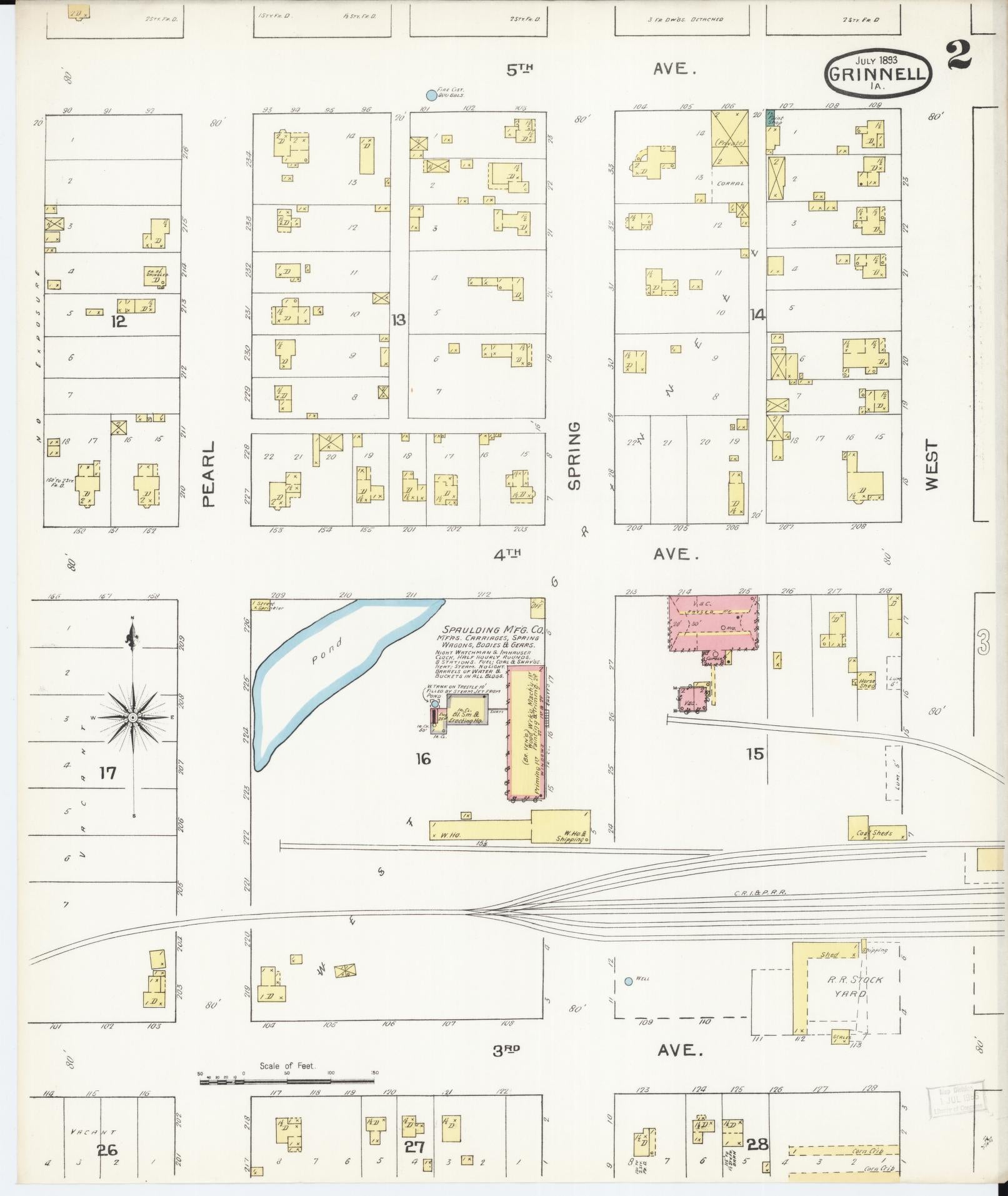 Sanborn Fire Insurance Map from Grinnell, Poweshiek County, Iowa (1893), Sheet #0002 - Historic Sanborn Fire Insurance Map Print, vintage old map wall art