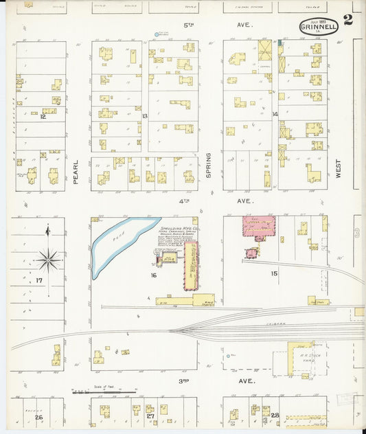 Sanborn Fire Insurance Map from Grinnell, Poweshiek County, Iowa (1893), Sheet #0002 - Historic Sanborn Fire Insurance Map Print, vintage old map wall art