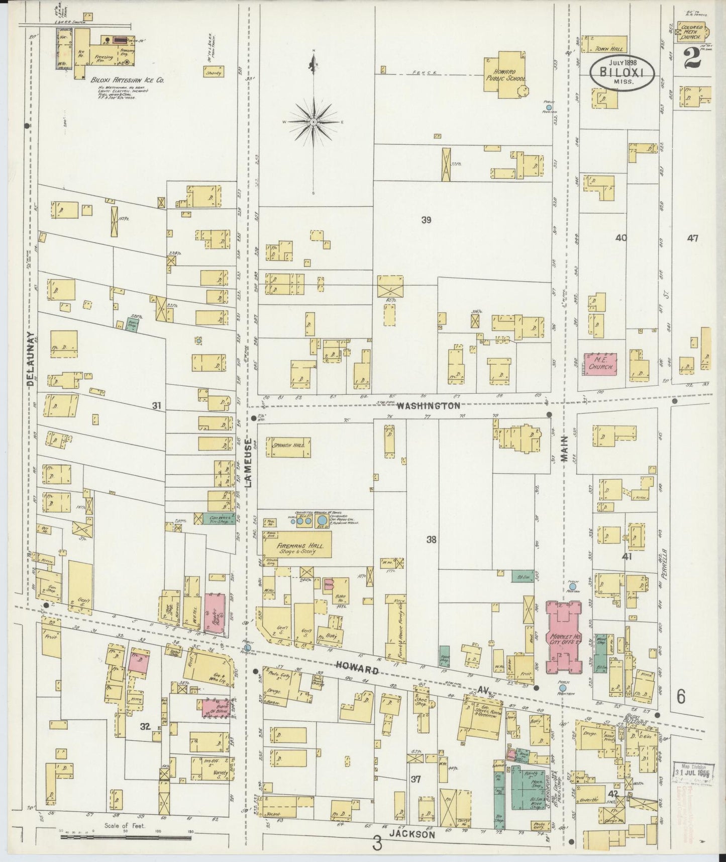 Sanborn Fire Insurance Map from Biloxi, Harrison County, Mississippi (1898), Sheet #0002 - Historic Sanborn Fire Insurance Map Print, vintage old map wall art, antique decor, genealogy gift, Mississippi Mississippi map