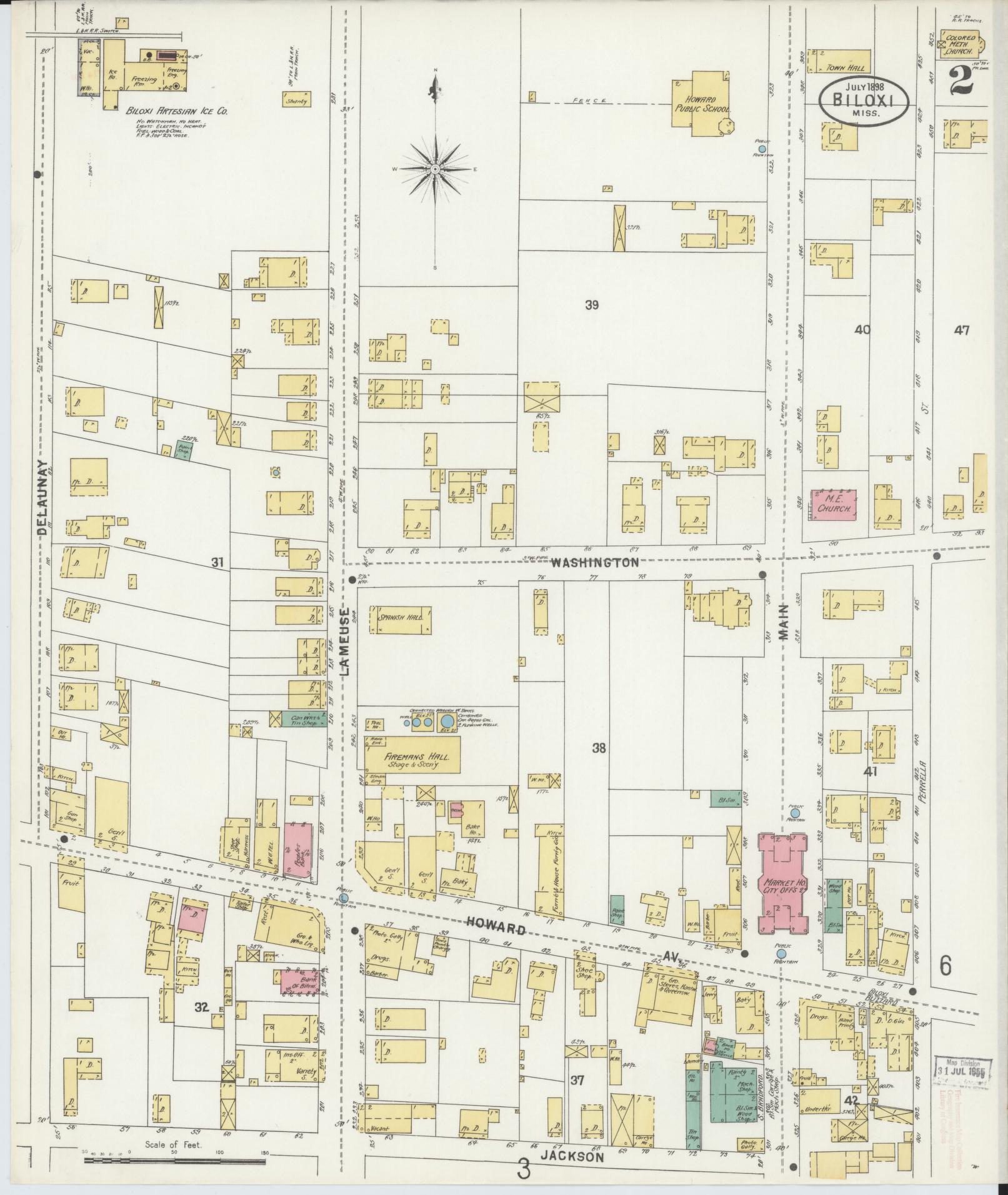 Sanborn Fire Insurance Map from Biloxi, Harrison County, Mississippi (1898), Sheet #0002 - Historic Sanborn Fire Insurance Map Print, vintage old map wall art, antique decor, genealogy gift, Mississippi Mississippi map