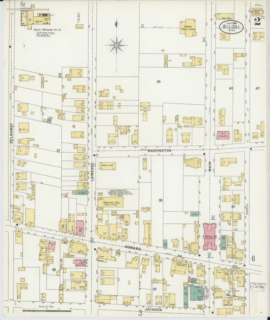 Sanborn Fire Insurance Map from Biloxi, Harrison County, Mississippi (1898), Sheet #0002 - Historic Sanborn Fire Insurance Map Print, vintage old map wall art, antique decor, genealogy gift, Mississippi Mississippi map