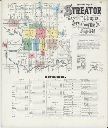 Sanborn Fire Insurance Map from Streator, La Salle County, Illinois (1898), Sheet #0001 - Complete Map Set gallery image, historic Sanborn map, vintage wall art, Illinois Illinois
