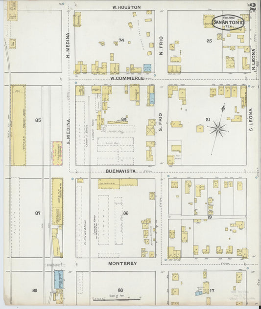 Sanborn Fire Insurance Map from San Antonio, Bexar County, Texas (1892), Sheet #0002 - Historic Sanborn Fire Insurance Map Print, vintage old map wall art, antique decor, genealogy gift, Texas Texas map