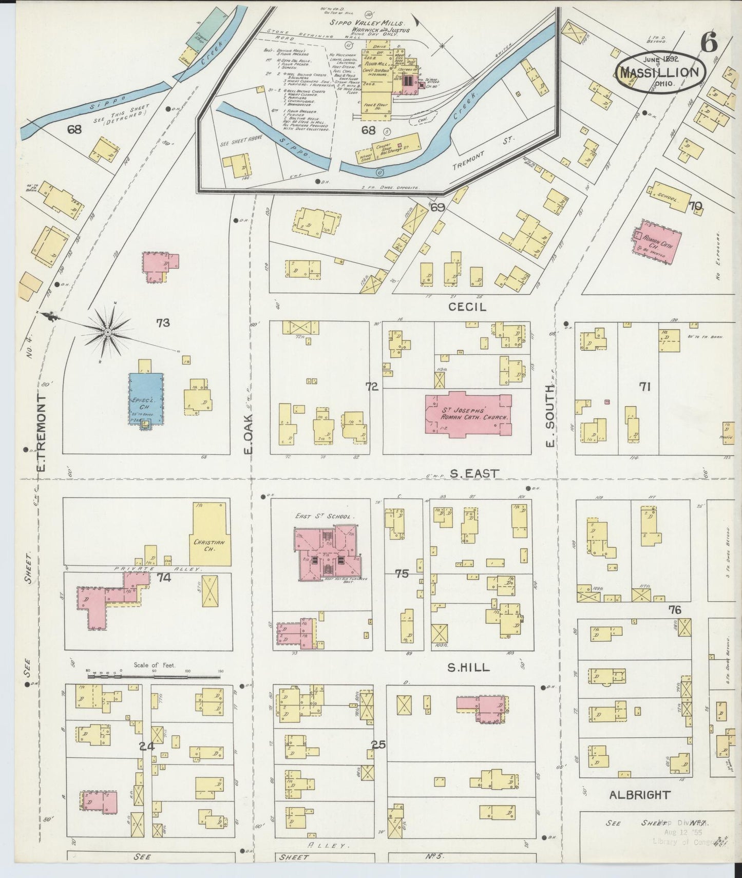 Sanborn Fire Insurance Map from Massillon, Stark County, Ohio (1892), Sheet #0006 - Historic Sanborn Fire Insurance Map Print, vintage old map wall art, antique decor, genealogy gift, Ohio Ohio map