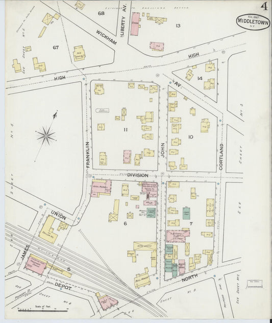 Sanborn Fire Insurance Map from Middletown, Orange County, New York (1887), Sheet #0003 - Historic Sanborn Fire Insurance Map Print, vintage old map wall art, antique decor, genealogy gift, New York New York map