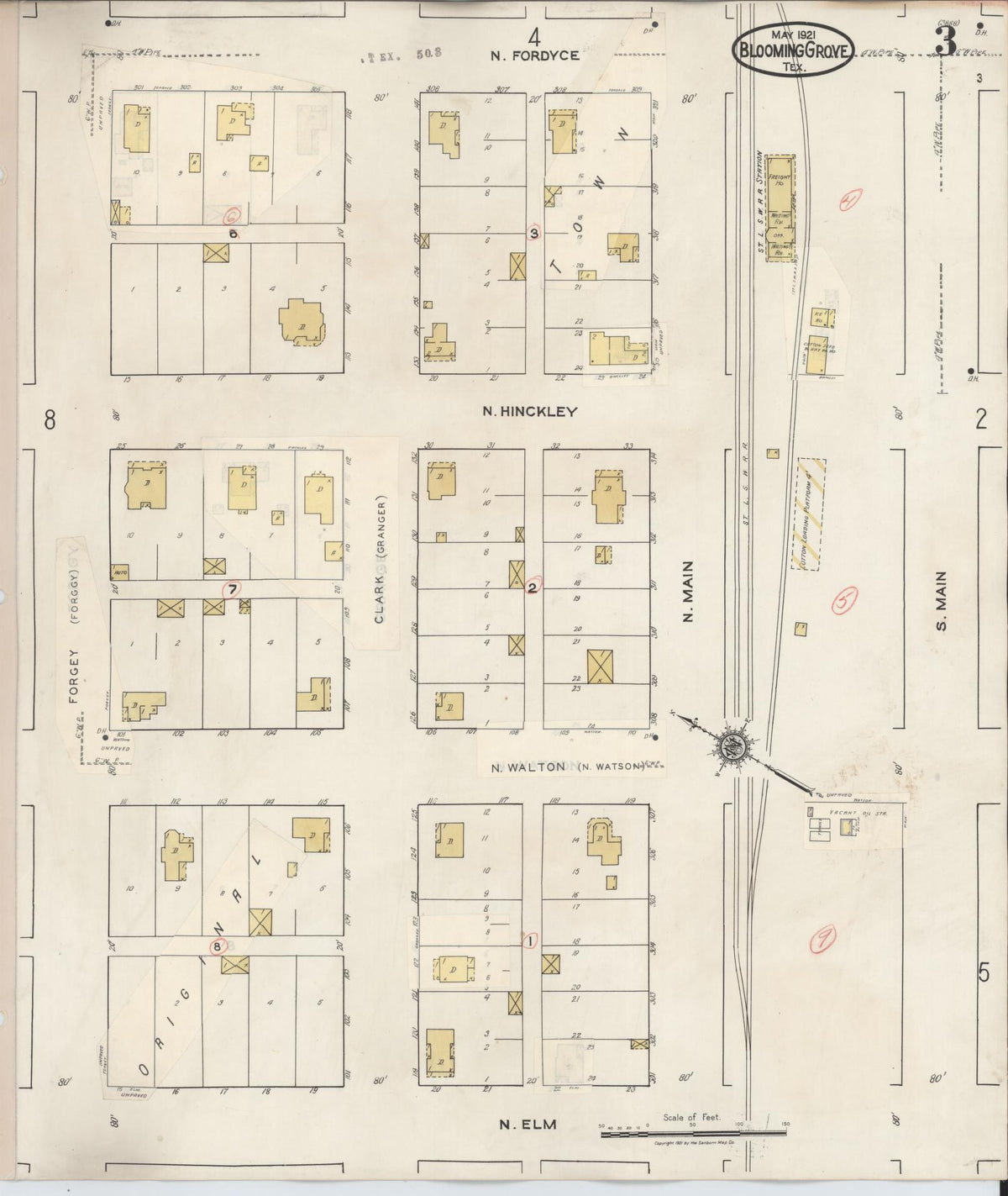 Sanborn Fire Insurance Map from Blooming Grove, Navarro County, Texas (1934), Sheet #0003 - Complete Map Set gallery image, historic Sanborn map, vintage wall art, Texas Texas