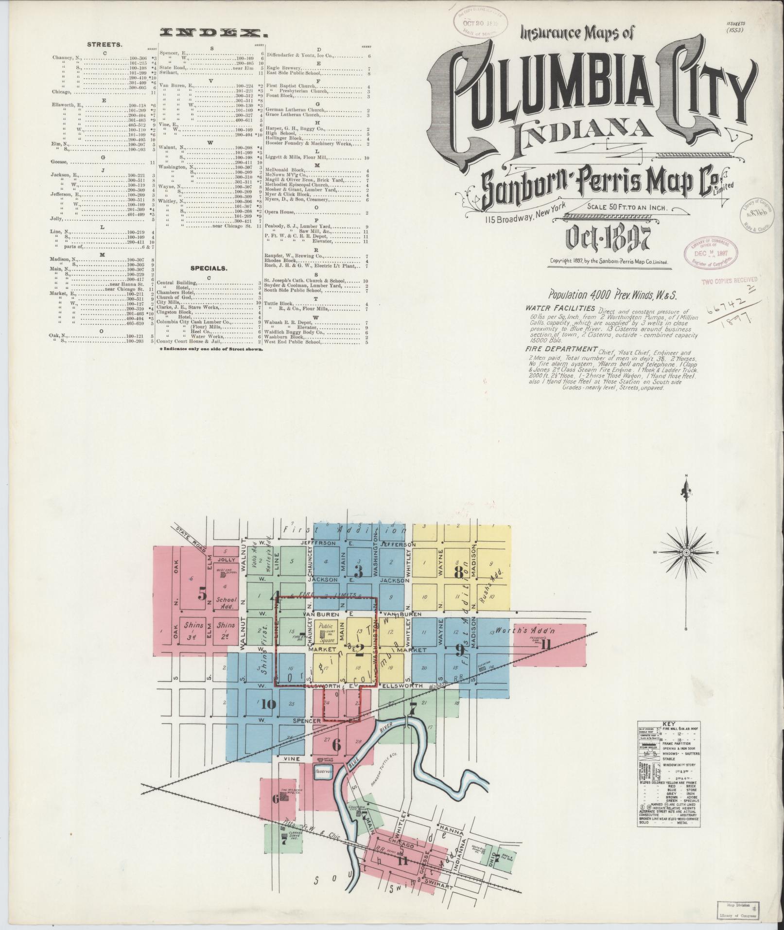 Sanborn Fire Insurance Map from Columbia City, Whitley County, Indiana (1897), Sheet #0001 - Complete Map Set gallery image, historic Sanborn map, vintage wall art, Indiana Indiana