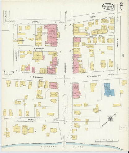 Sanborn Fire Insurance Map from Greene, Chenango County, New York (1915), Sheet #0002 - Complete Map Set gallery image, historic Sanborn map, vintage wall art, New York New York