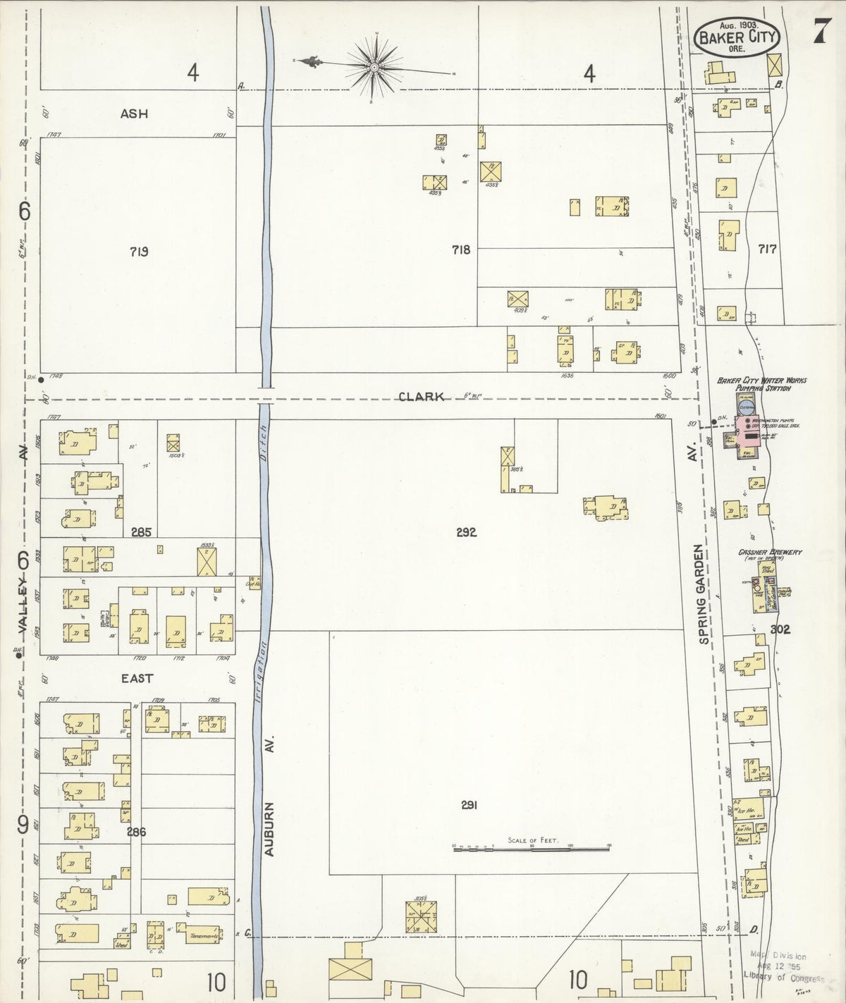 Sanborn Fire Insurance Map from Baker, Baker County, Oregon (1903), Sheet #0007 - Historic Sanborn Fire Insurance Map Print, vintage old map wall art, antique decor, genealogy gift, Oregon Oregon map