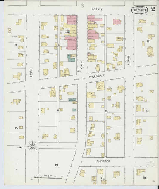 Sanborn Fire Insurance Map from Homer, Calhoun County, Michigan (1893), Sheet #0002 - Historic Sanborn Fire Insurance Map Print, vintage old map wall art, antique decor, genealogy gift, Michigan Michigan map