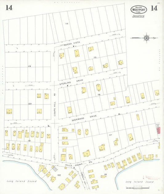 Sanborn Fire Insurance Map from Westport, Fairfield County, Connecticut (1931), Sheet #0014 - Historic Sanborn Fire Insurance Map Print, vintage old map wall art, antique decor, genealogy gift, Connecticut Connecticut map