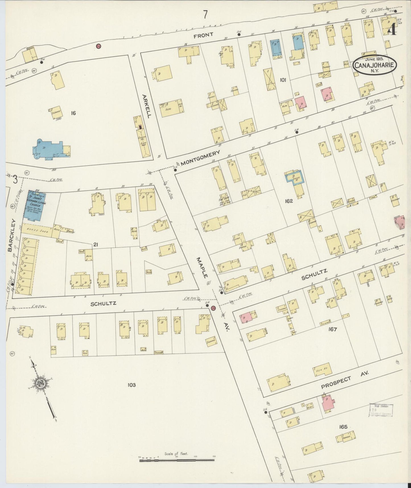 Sanborn Fire Insurance Map from Canajoharie, Montgomery County, New York (1915), Sheet #0004 - Historic Sanborn Fire Insurance Map Print, vintage old map wall art, antique decor, genealogy gift, New York New York map