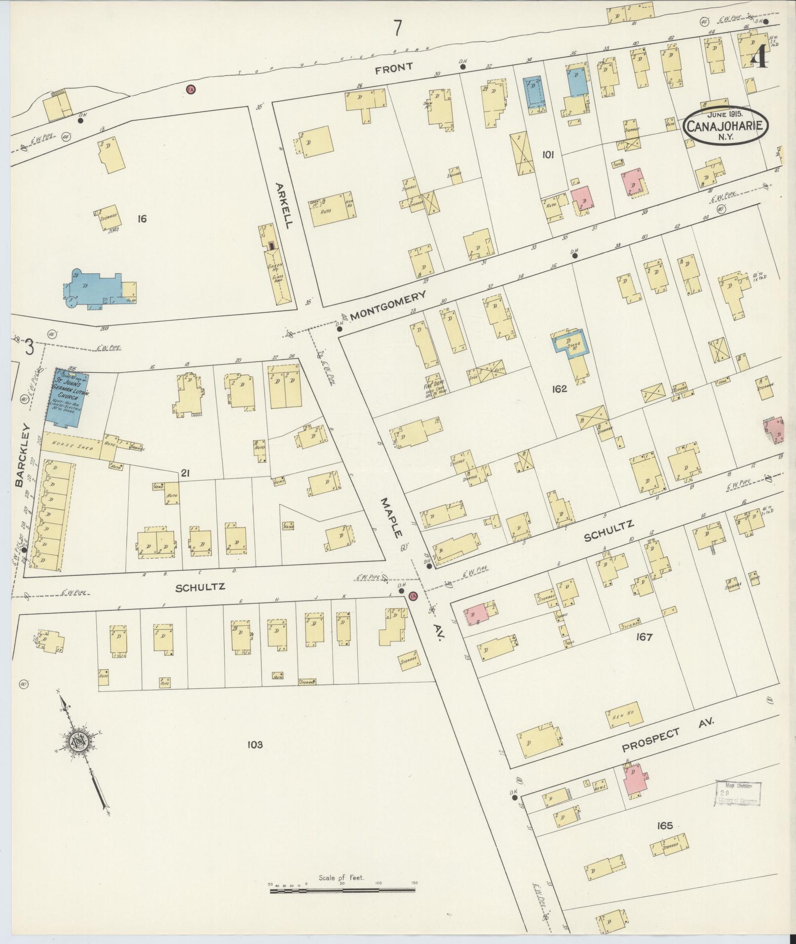 Sanborn Fire Insurance Map from Canajoharie, Montgomery County, New York (1915), Sheet #0004 - Historic Sanborn Fire Insurance Map Print, vintage old map wall art, antique decor, genealogy gift, New York New York map