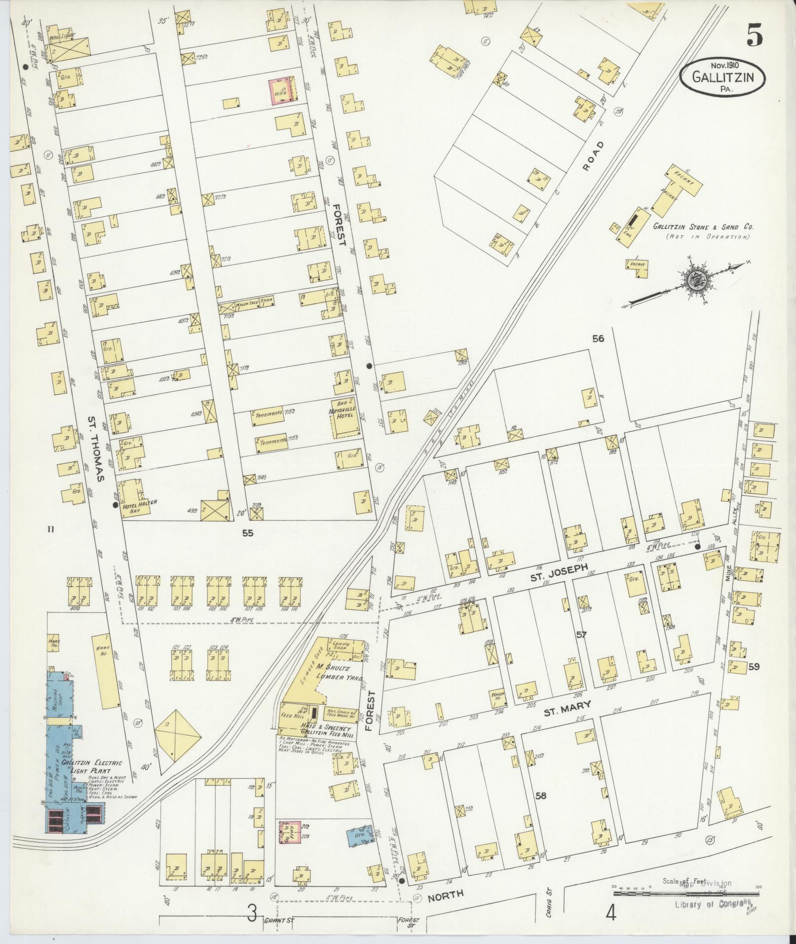 Sanborn Fire Insurance Map from Gallitzin, Cambria County, Pennsylvania (1910), Sheet #0005 - Historic Sanborn Fire Insurance Map Print, vintage old map wall art, antique decor, genealogy gift, Pennsylvania Pennsylvania map