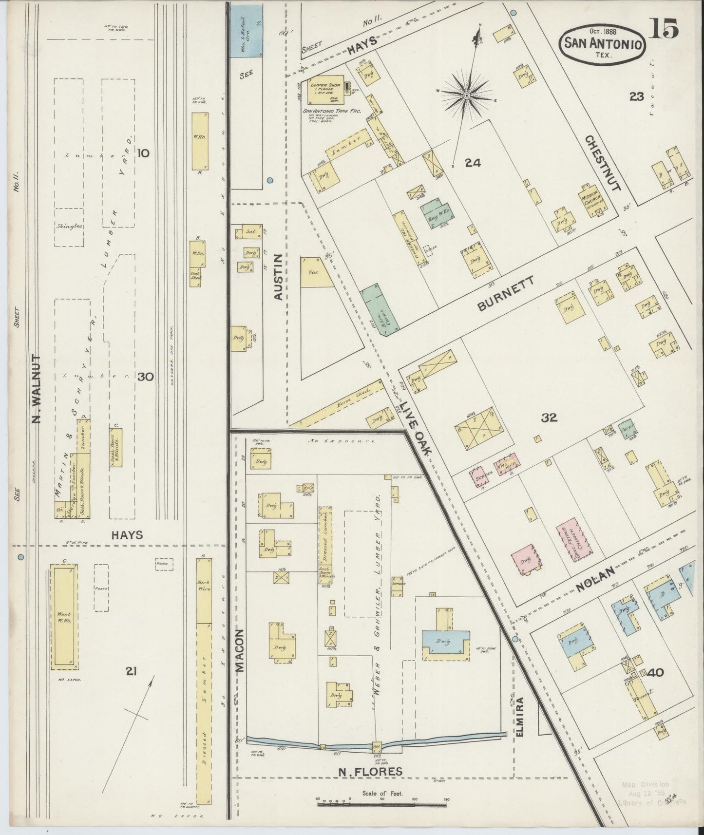 Sanborn Fire Insurance Map from San Antonio, Bexar County, Texas. (1888), Sheet 15 – Historic Sanborn Fire Insurance Map Print