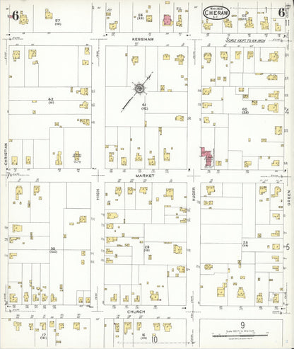 Sanborn Fire Insurance Map from Cheraw, Chesterfield County, South Carolina (1923), Sheet #0006 - Complete Map Set gallery image, historic Sanborn map, vintage wall art, South Carolina South Carolina