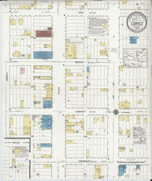 Sanborn Fire Insurance Map from Cortez, Montezuma County, Colorado (1919), Sheet #0001 - Historic Sanborn Fire Insurance Map Print, vintage old map wall art, antique decor, genealogy gift, Colorado Colorado map