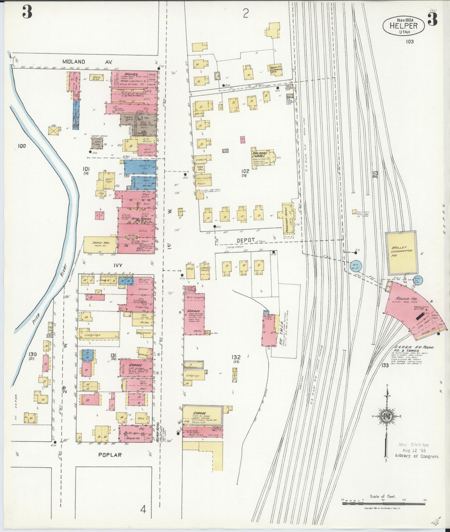 Sanborn Fire Insurance Map from Helper, Carbon County, Utah (1924), Sheet #0003 - Complete Map Set gallery image, historic Sanborn map, vintage wall art, Utah Utah