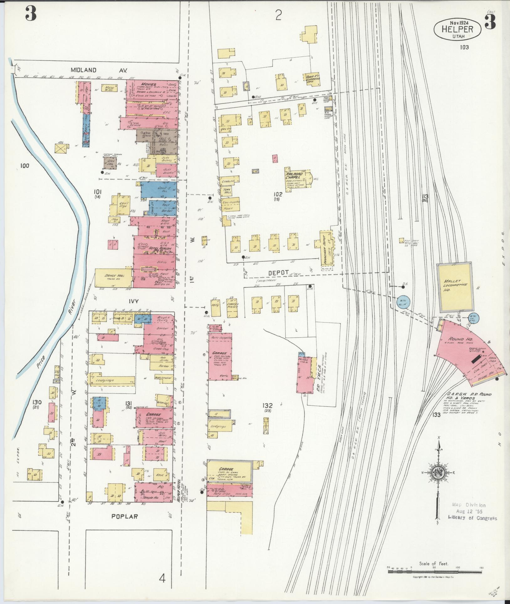 Sanborn Fire Insurance Map from Helper, Carbon County, Utah (1924), Sheet #0003 - Complete Map Set gallery image, historic Sanborn map, vintage wall art, Utah Utah