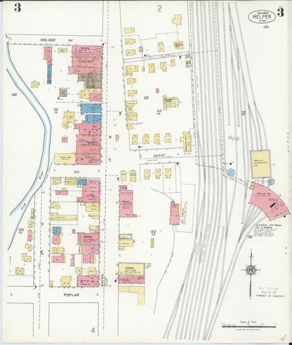 Sanborn Fire Insurance Map from Helper, Carbon County, Utah (1924), Sheet #0003 - Complete Map Set gallery image, historic Sanborn map, vintage wall art, Utah Utah