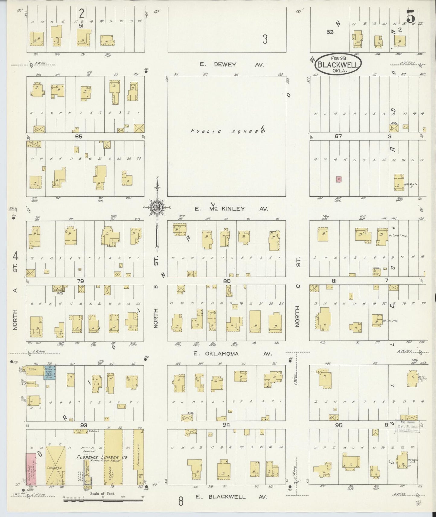 Sanborn Fire Insurance Map from Blackwell, Kay County, Oklahoma (1913), Sheet #0005 - Historic Sanborn Fire Insurance Map Print, vintage old map wall art, antique decor, genealogy gift, Oklahoma Oklahoma map