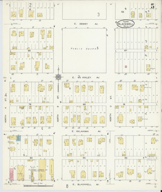 Sanborn Fire Insurance Map from Blackwell, Kay County, Oklahoma (1913), Sheet #0005 - Historic Sanborn Fire Insurance Map Print, vintage old map wall art, antique decor, genealogy gift, Oklahoma Oklahoma map