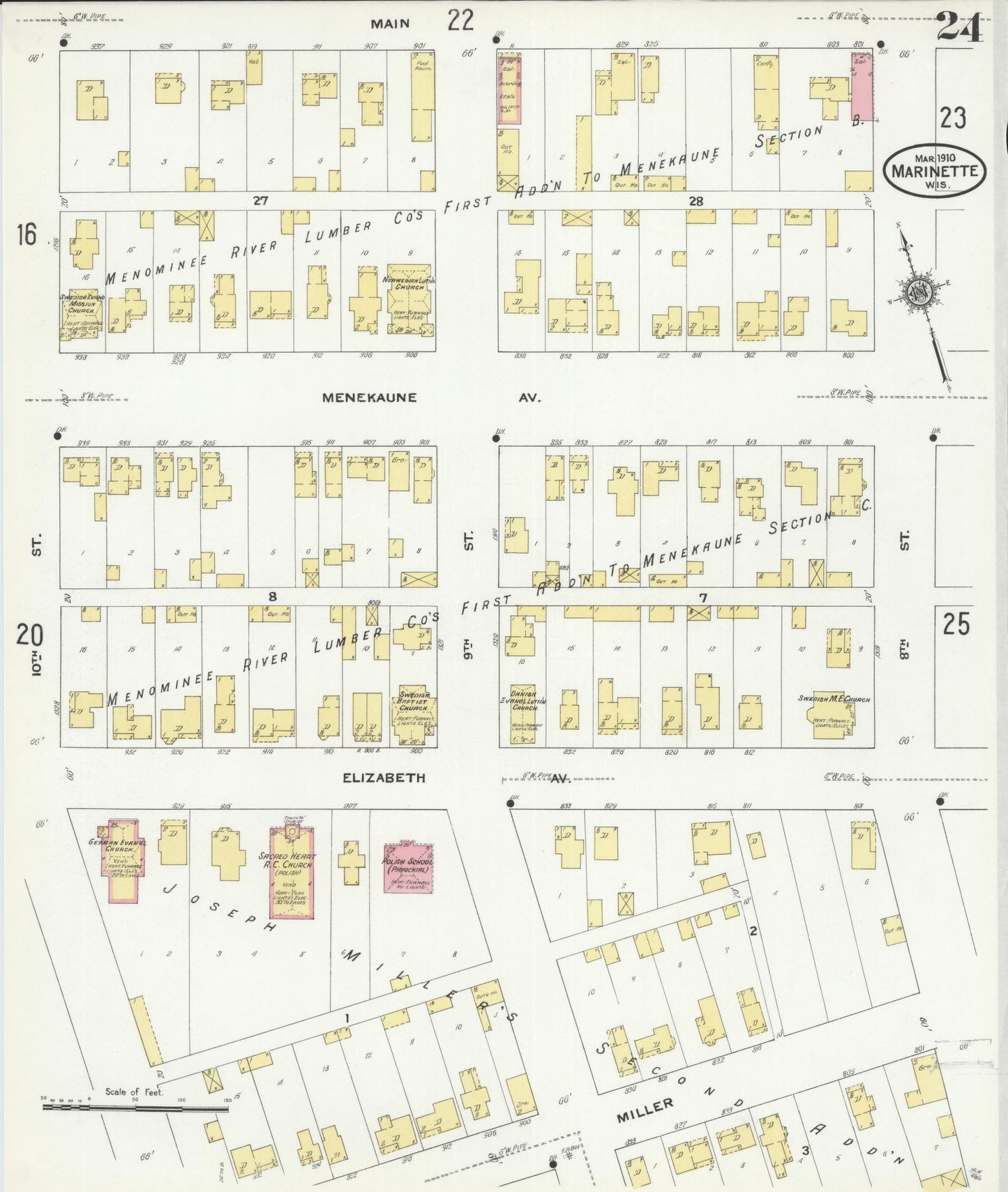 Sanborn Fire Insurance Map from Marinette, Marinette County, Wisconsin (1910), Sheet #0024 - Historic Sanborn Fire Insurance Map Print, vintage old map wall art, antique decor, genealogy gift, Wisconsin Wisconsin map