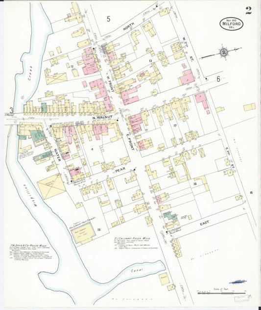 Sanborn Fire Insurance Map from Milford, Kent And Sussex Counties, Delaware (1910), Sheet #0002 - Historic Sanborn Fire Insurance Map Print, vintage old map wall art, antique decor, genealogy gift, Delaware Delaware map