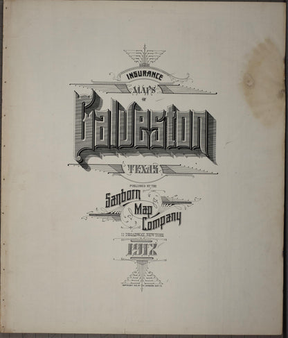 Sanborn Fire Insurance Map from Galveston, Galveston County, Texas (1912), Sheet #0001 - Historic Sanborn Fire Insurance Map Print, vintage old map wall art, antique decor, genealogy gift, Texas Texas map
