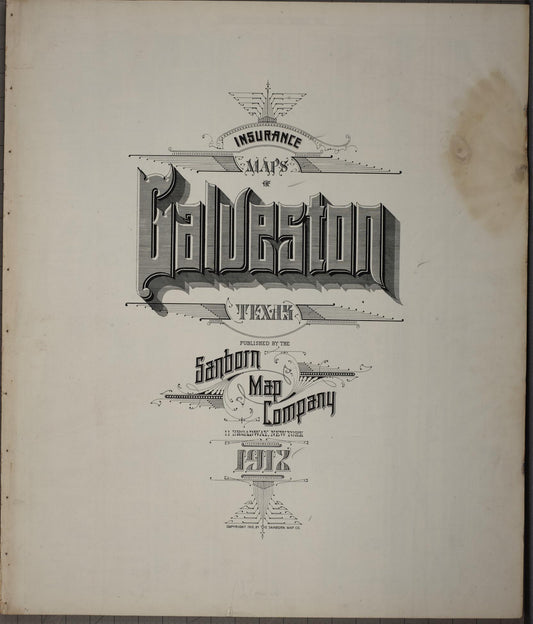 Sanborn Fire Insurance Map from Galveston, Galveston County, Texas (1912), Sheet #0001 - Historic Sanborn Fire Insurance Map Print, vintage old map wall art, antique decor, genealogy gift, Texas Texas map