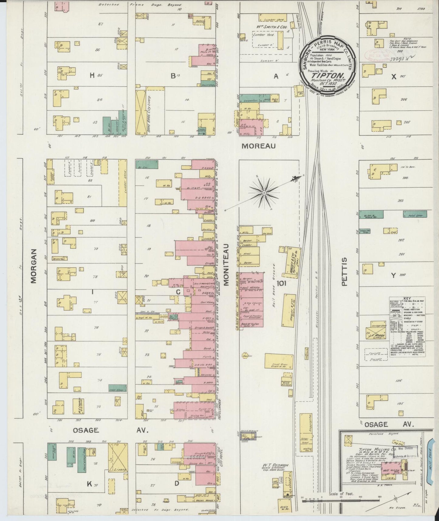 Sanborn Fire Insurance Map from Tipton, Moniteau County, Missouri (1892), Sheet #0001 - Historic Sanborn Fire Insurance Map Print, vintage old map wall art, antique decor, genealogy gift, Missouri Missouri map