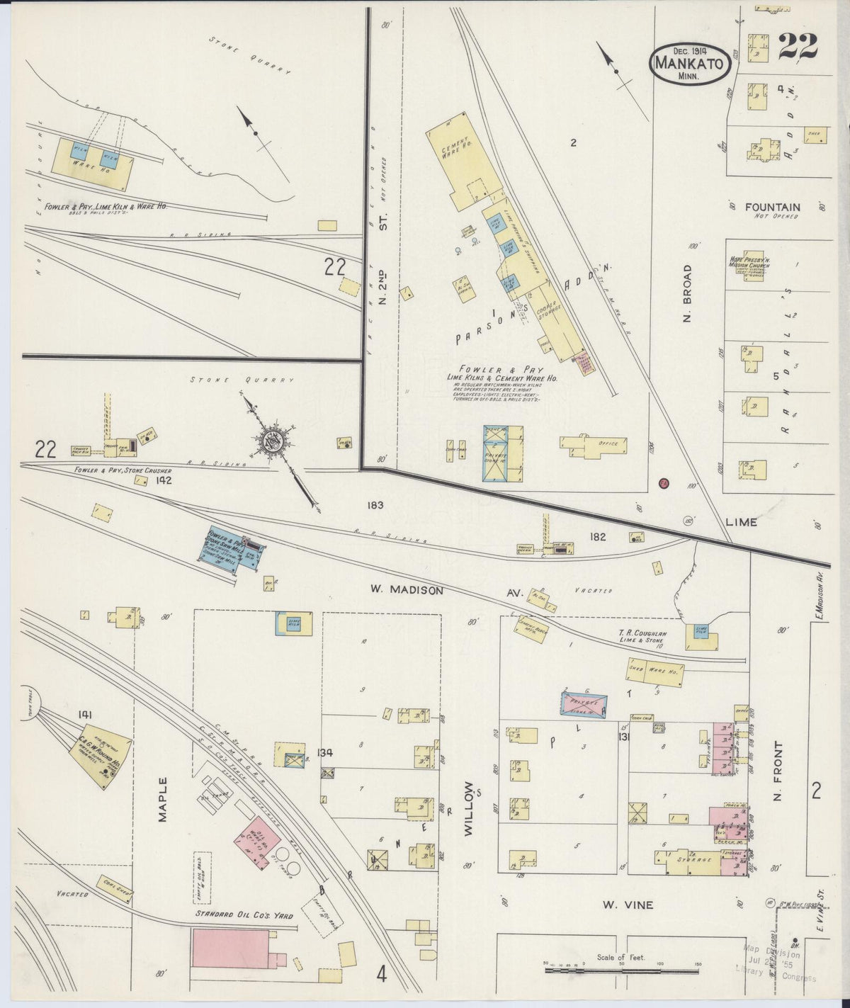Sanborn Fire Insurance Map from Mankato, Blue Earth County, Minnesota (1914), Sheet #0022 - Complete Map Set gallery image, historic Sanborn map, vintage wall art, Minnesota Minnesota
