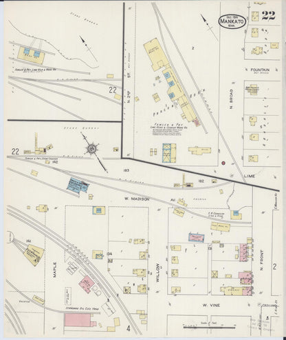 Sanborn Fire Insurance Map from Mankato, Blue Earth County, Minnesota (1914), Sheet #0022 - Complete Map Set gallery image, historic Sanborn map, vintage wall art, Minnesota Minnesota