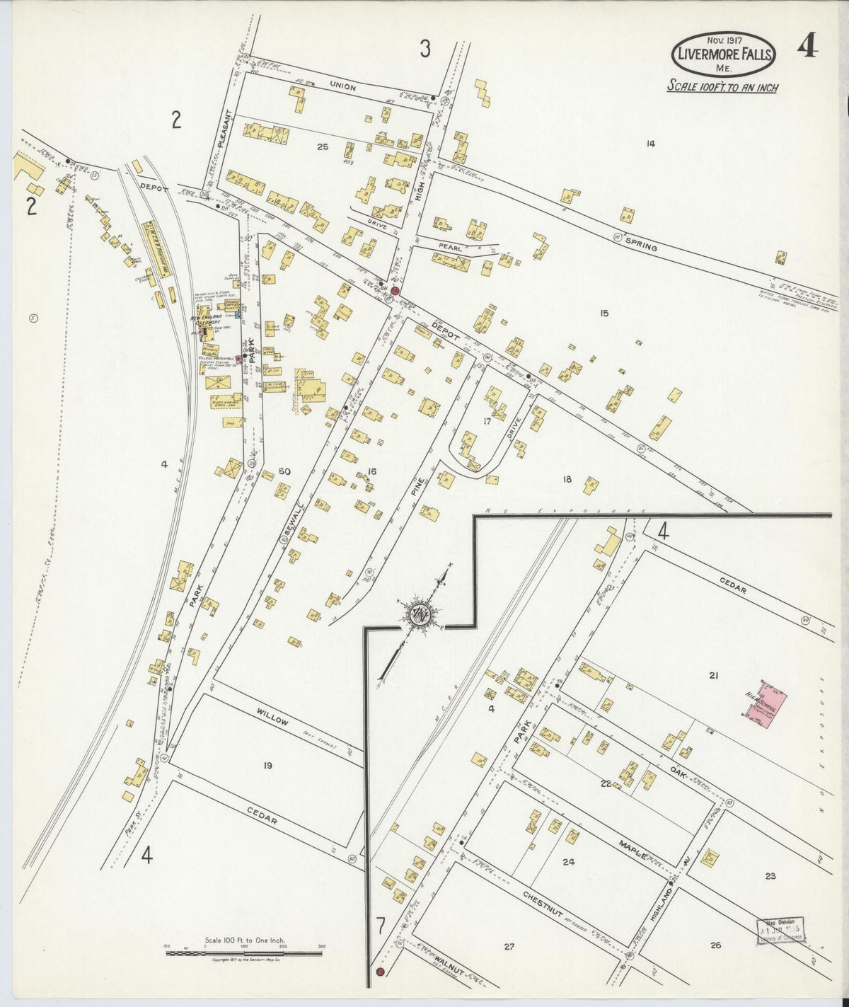 Sanborn Fire Insurance Map from Livermore Falls, Androscoggin County, Maine (1917), Sheet #0004 - Historic Sanborn Fire Insurance Map Print, vintage old map wall art, antique decor, genealogy gift, Maine Maine map