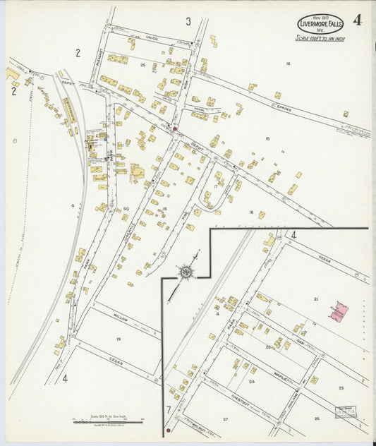 Sanborn Fire Insurance Map from Livermore Falls, Androscoggin County, Maine (1917), Sheet #0004 - Historic Sanborn Fire Insurance Map Print, vintage old map wall art, antique decor, genealogy gift, Maine Maine map